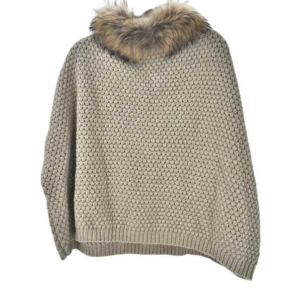 Linda Richards Wool Blend Fur-Trimmed Knit Poncho Raccoon Fur Collar NWT - Picture 5 of 13